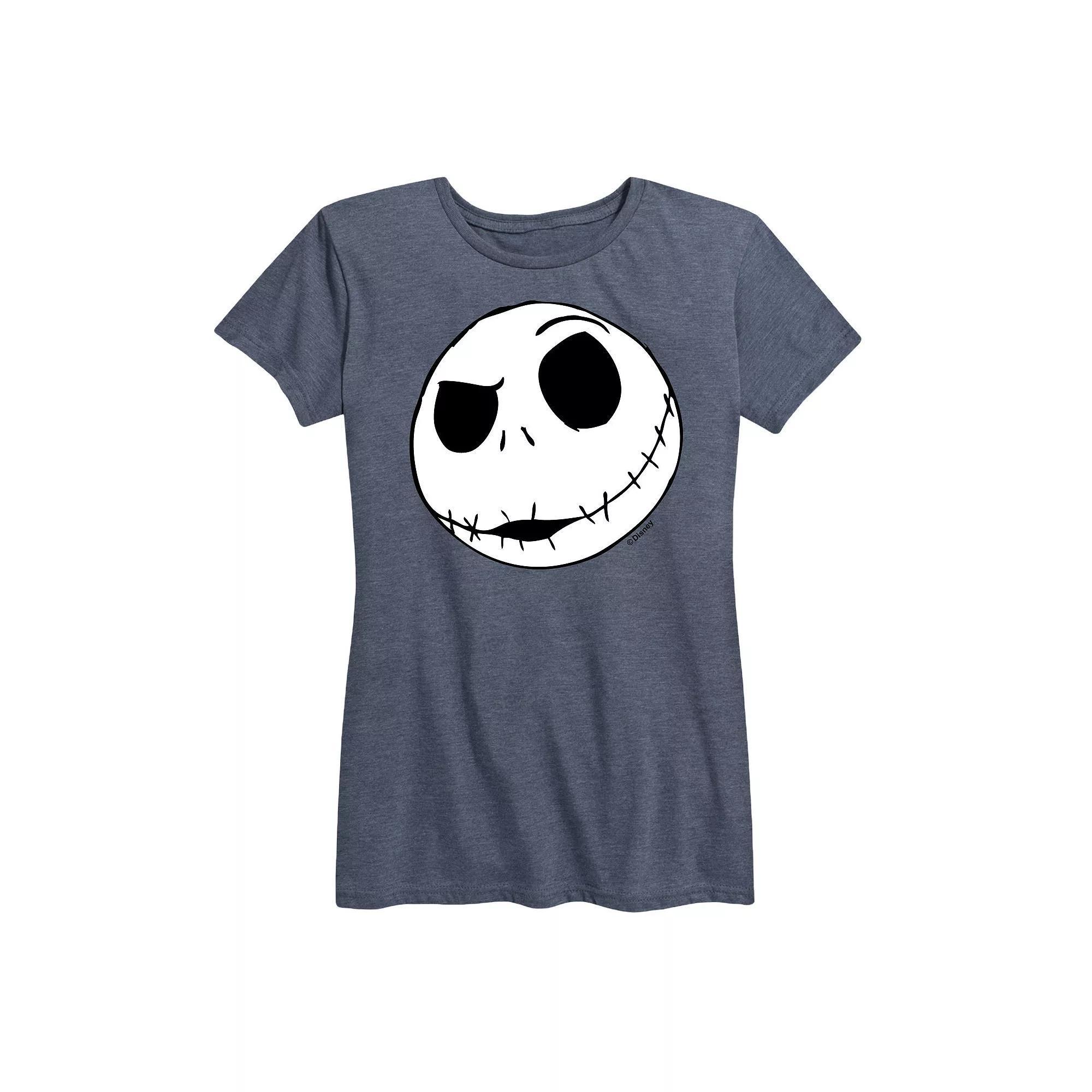Disneys Nightmare Before Christmas Womens Jack Face Graphic Tee, Girls Grey Gray Product Image