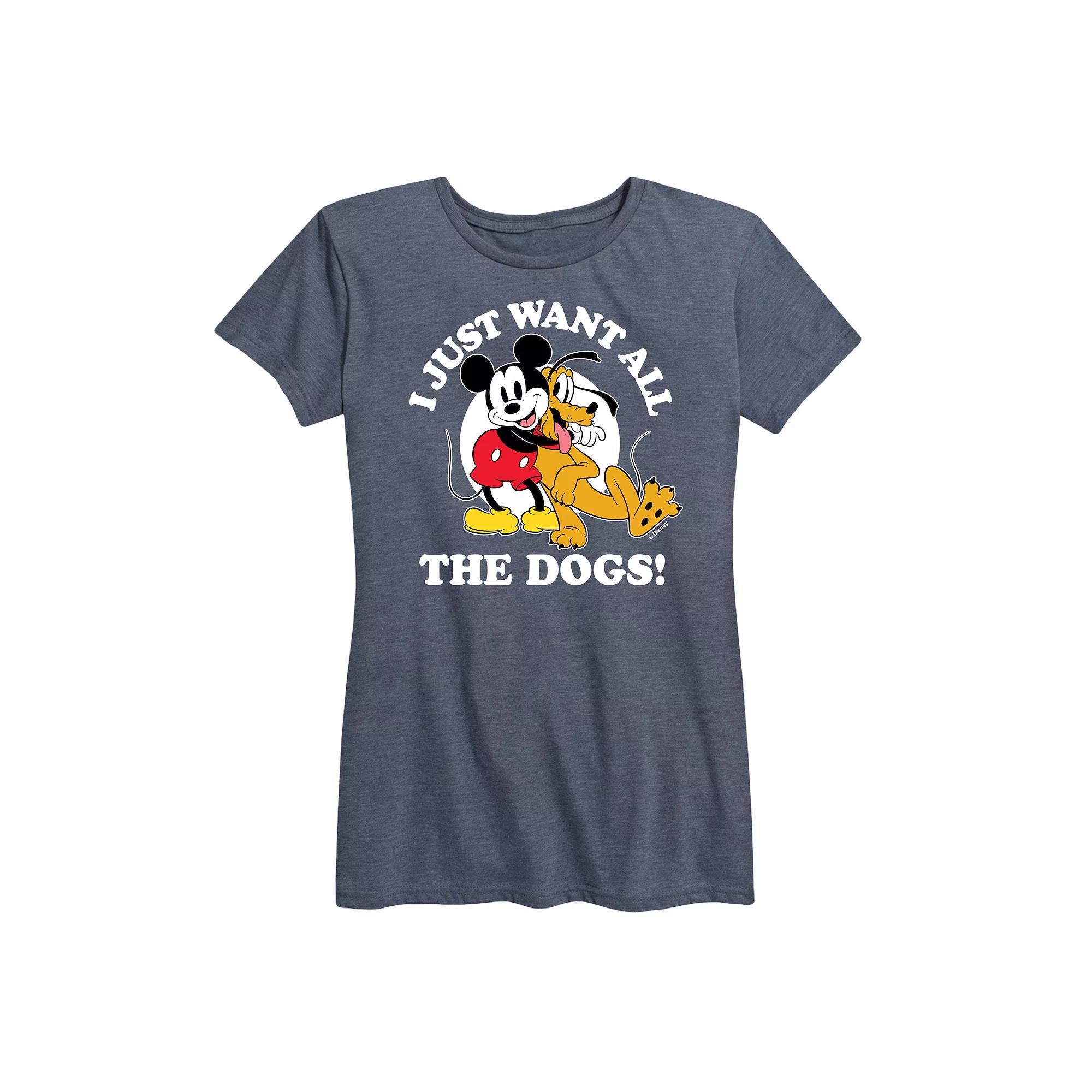 Disney's Mickey Mouse & Pluto Women's Just Want All Dogs Graphic Tee, Size: Medium, Grey Blue Product Image