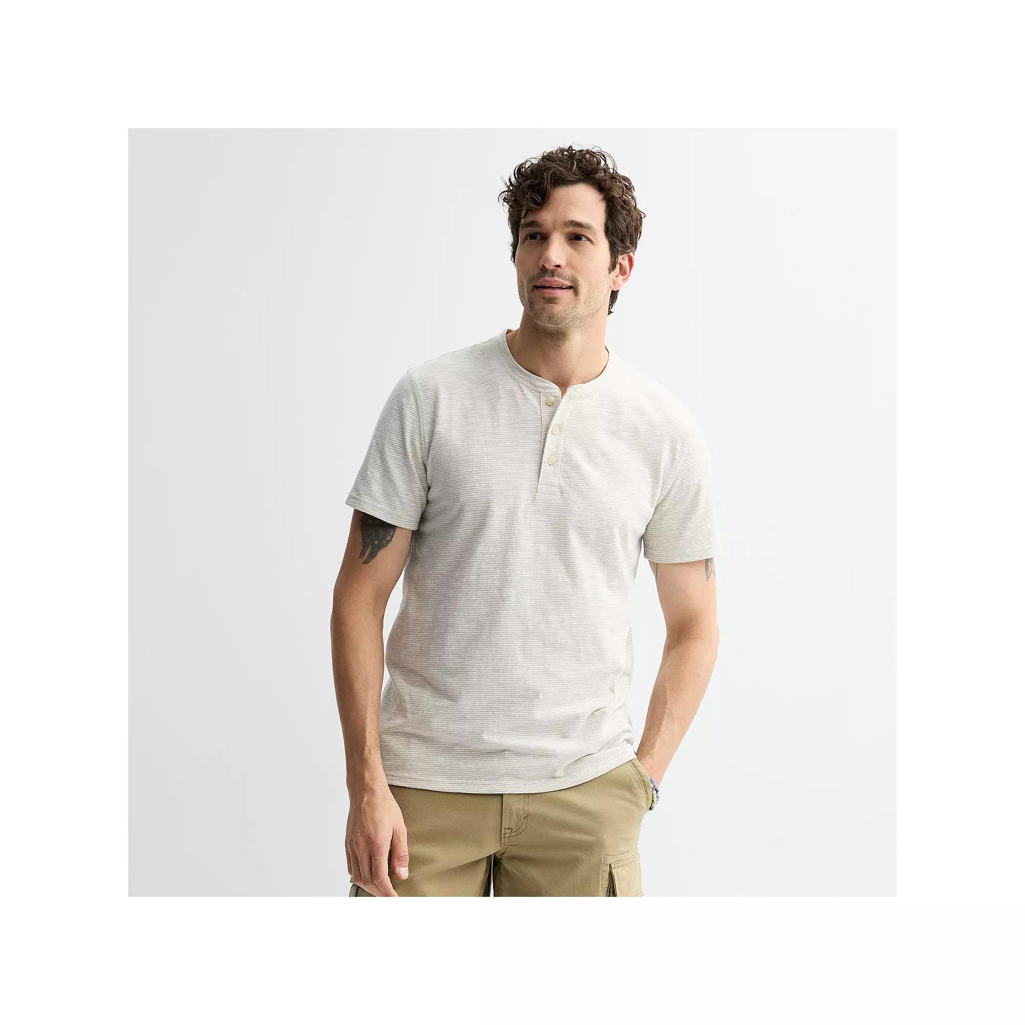 Men's Sonoma Goods For Life® Essential Short Sleeve Striped Henley T-Shirt, Size: XXL, Beige Stripe Product Image