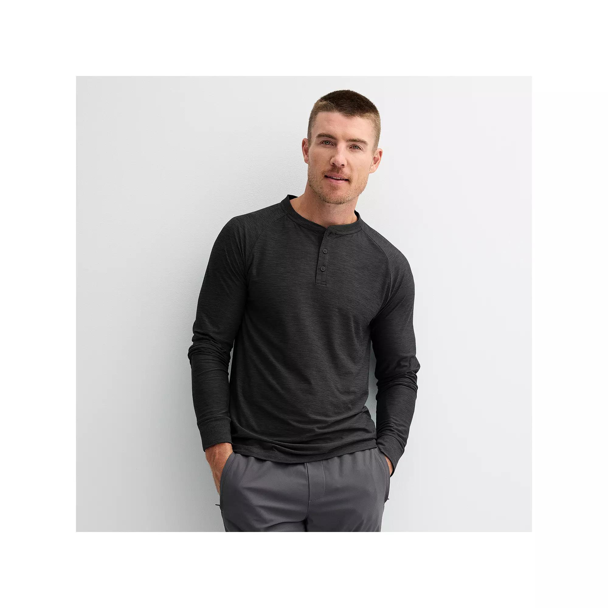 Men's FLX Long Sleeve Luxury Soft Wander Henley, Size: Small, Black Coal Product Image