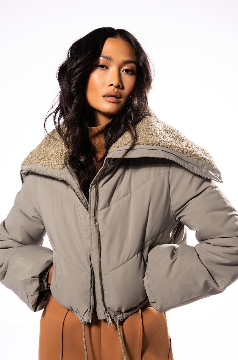 AMANDA CROP PUFFER WITH SHERPA COLLAR Product Image