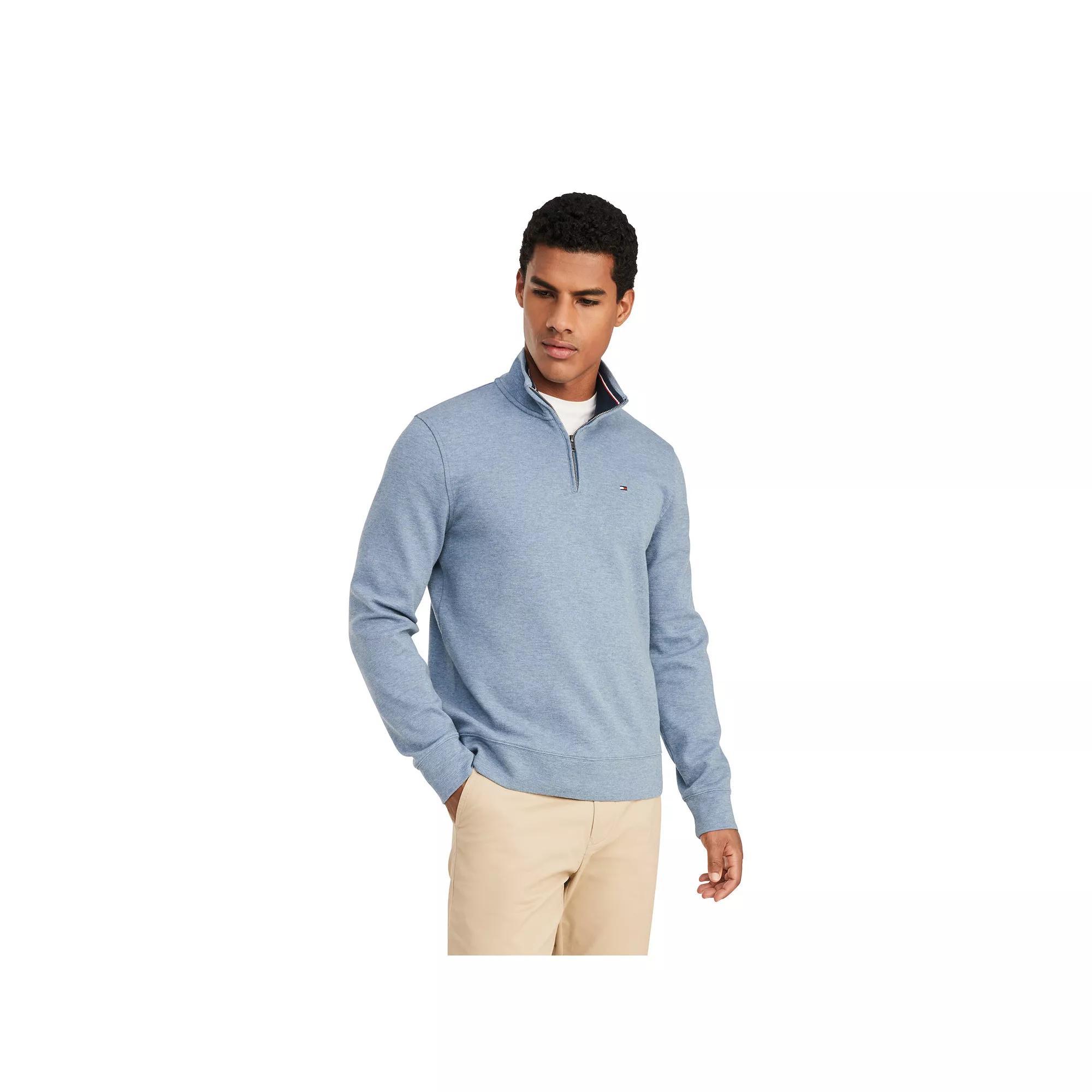 Mens Tommy Hilfiger Logo Quarter-Zip Top New Blue Grey Product Image