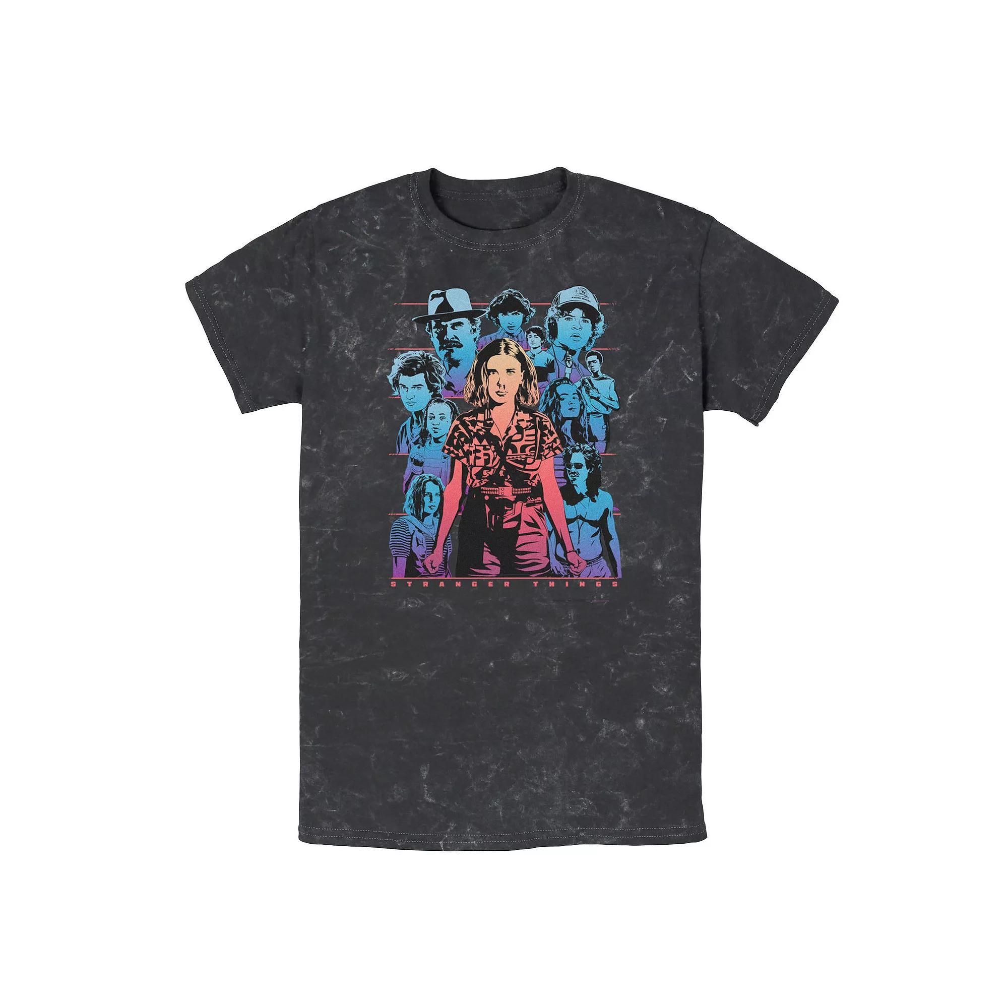 Men's Stranger Things Group Shot Gazing Mineral Wash Tee, Size: XL, Black Product Image
