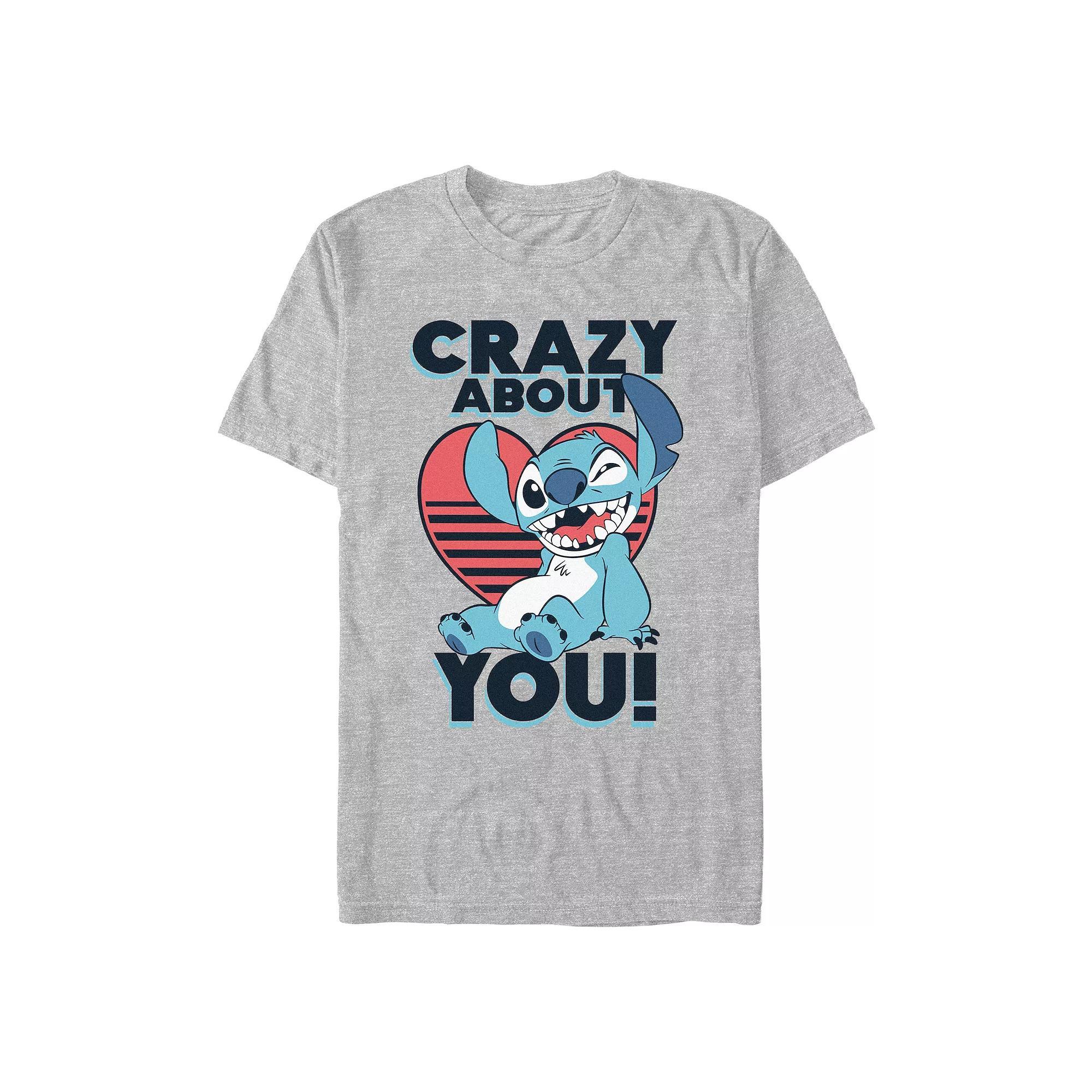 Disney's Lilo & Stitch Crazy About You Men's Graphic Tee, Size: XL, Athletic Grey Product Image