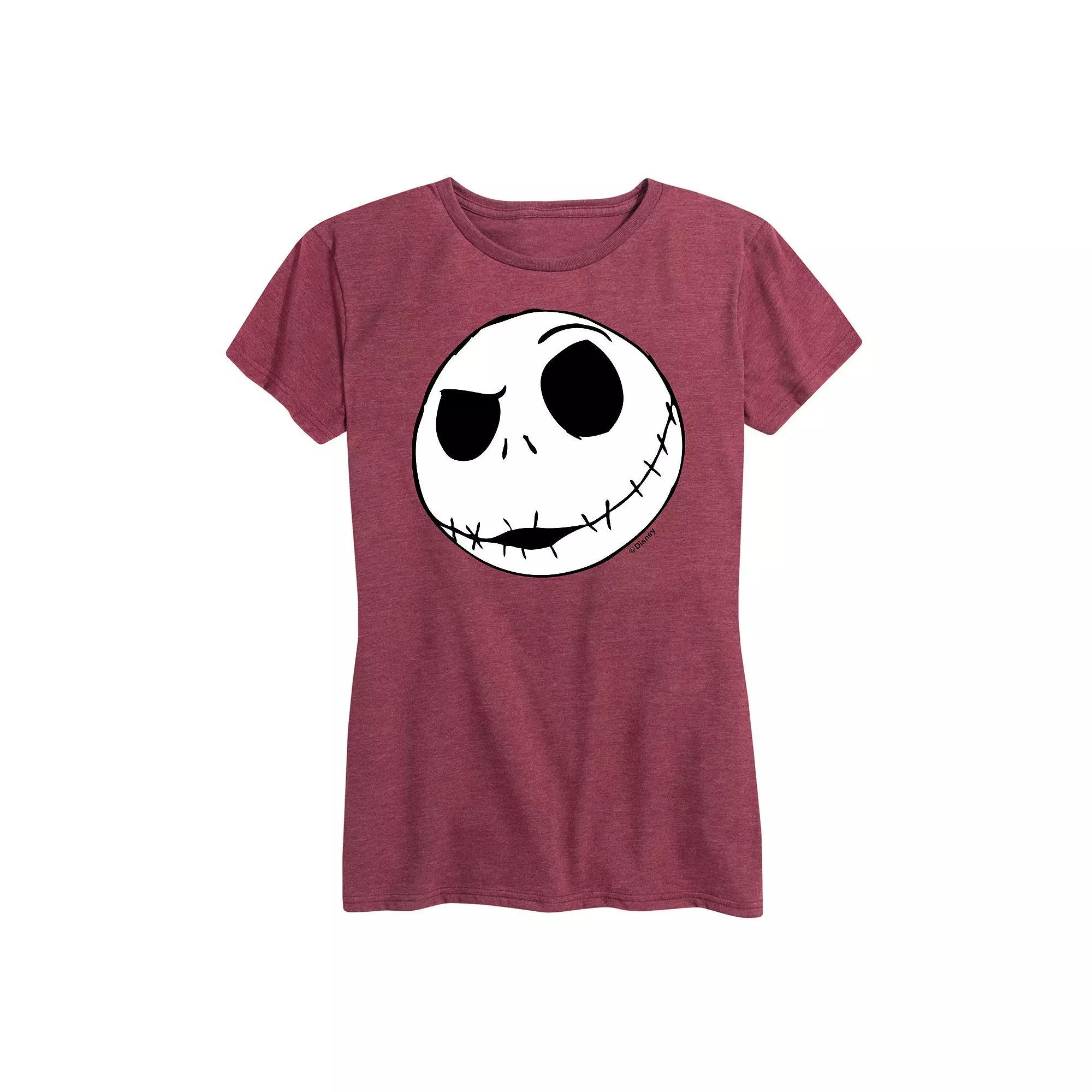Disneys Nightmare Before Christmas Womens Jack Face Graphic Tee, Girls Grey Gray Product Image