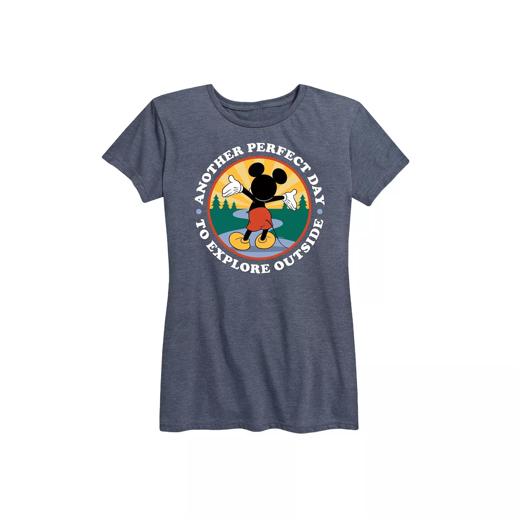 Disney's Mickey Mouse Women's Explore Outside Graphic Tee, Size: Medium, Grey Blue Product Image