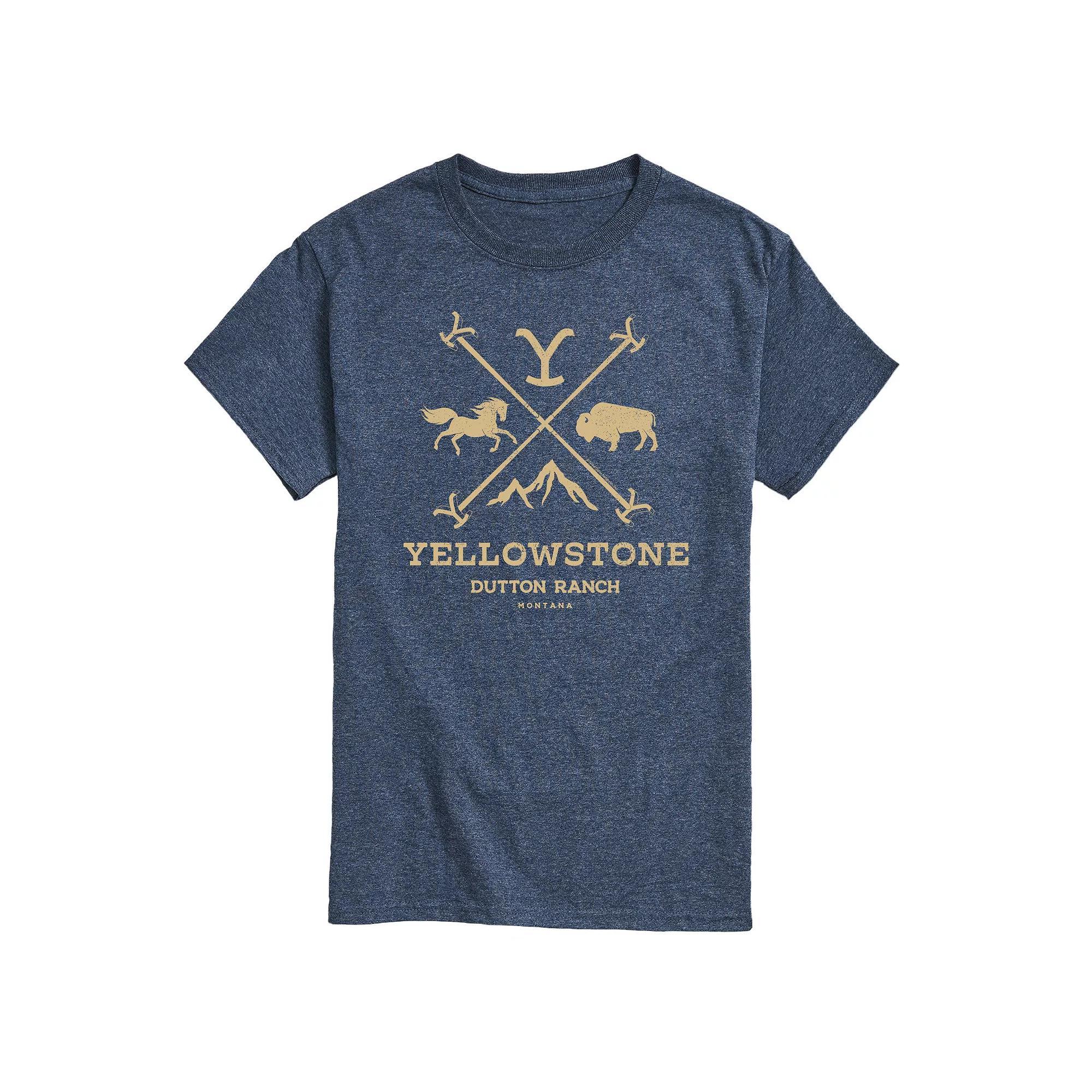 Mens Yellowstone Branding Iron Badge Graphic Tee Grey Blue Product Image