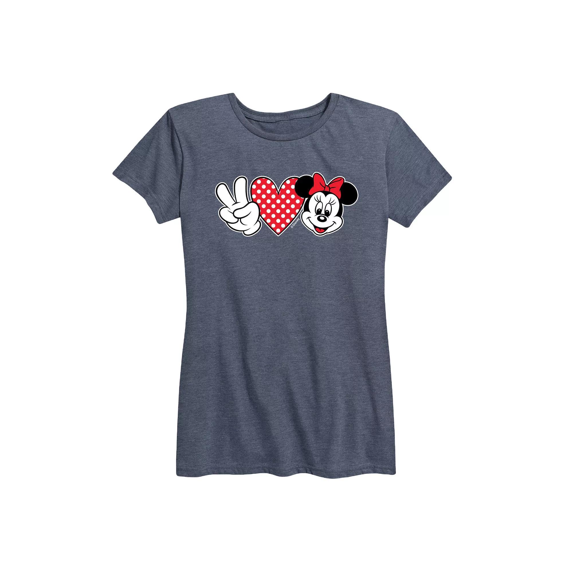 Disney's Minnie Mouse Women's Peace Love Graphic Tee, Size: Large, Grey Royal Blue Product Image