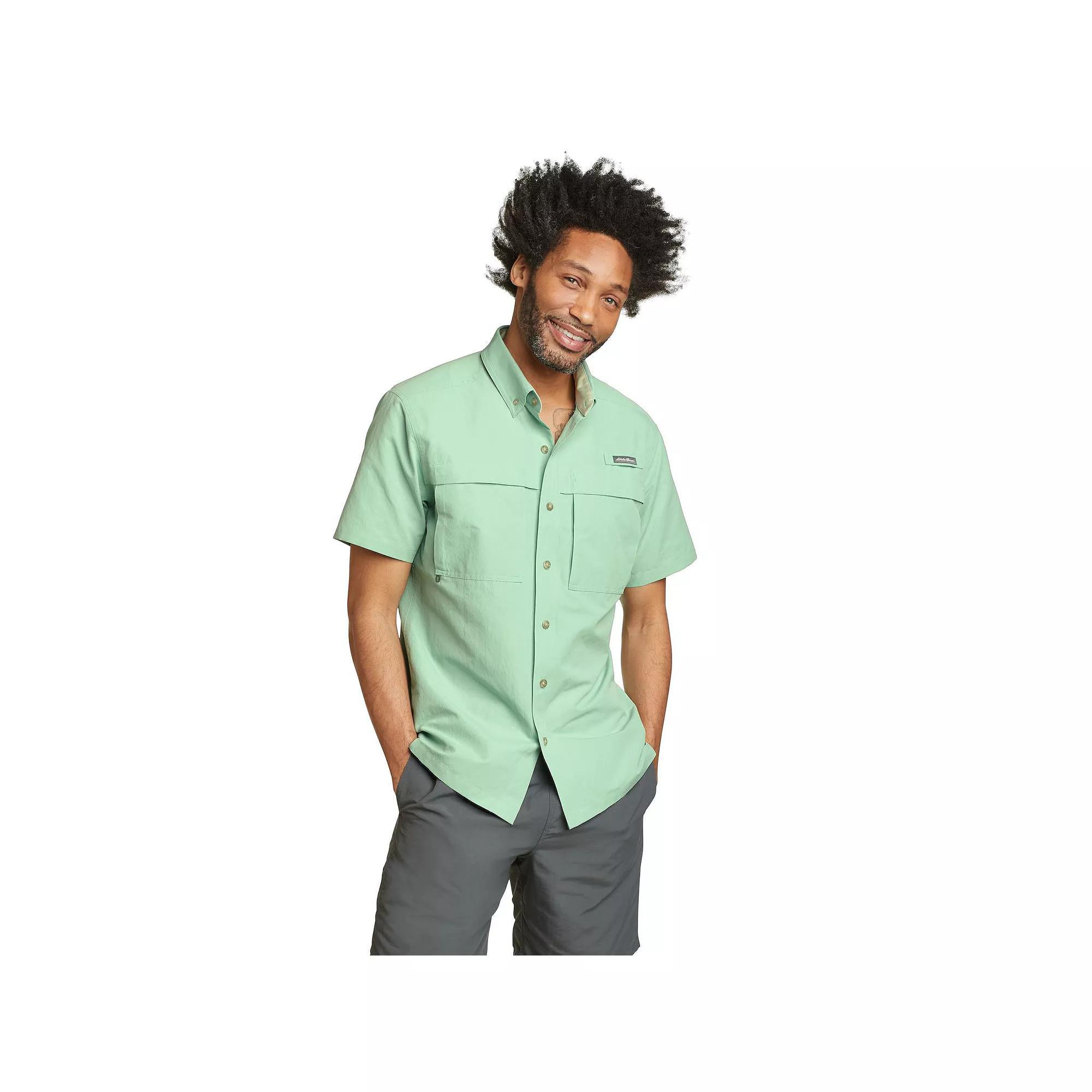 Big & Tall Eddie Bauer Ripstop Guide Short Sleeve Button Down Shirt, Men's, Size: Large Tall, Bottle Green Product Image