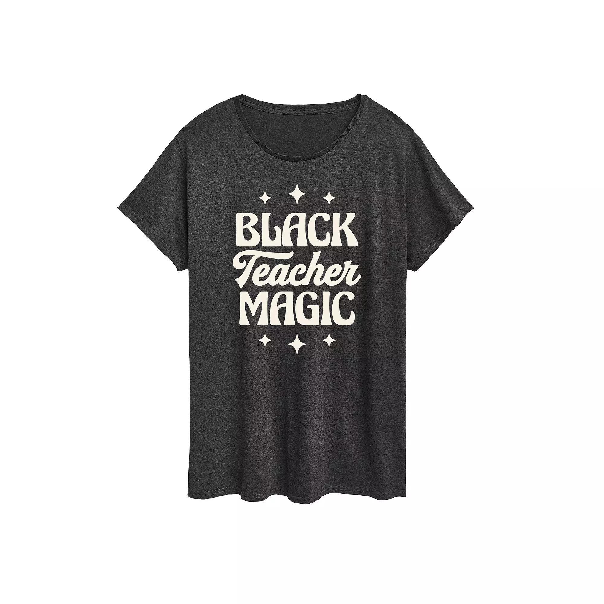 Plus Black Teacher Magic Graphic Tee, Womens Grey Green Product Image