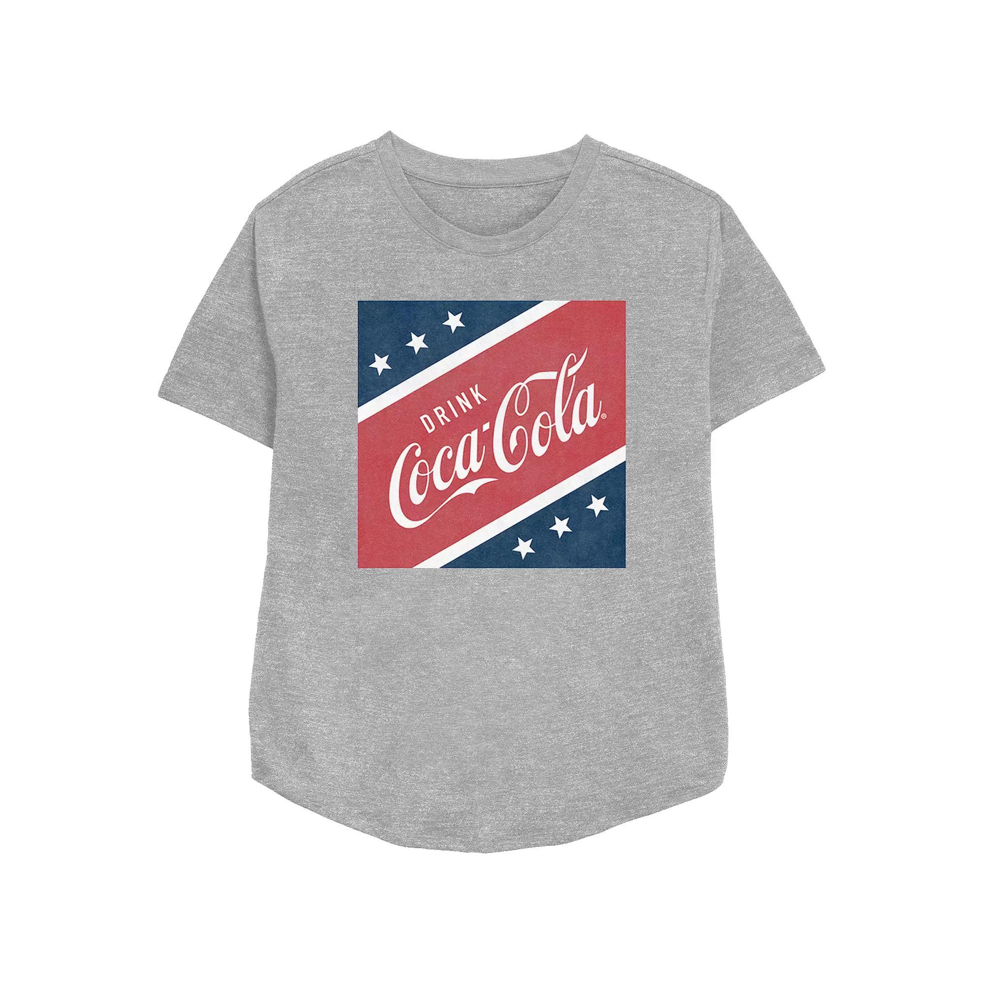 Women's Coca-Cola Stars and Stripes Square Relaxed Fit Graphic Tee, Girl's, Size: XS, Athletic Grey Product Image