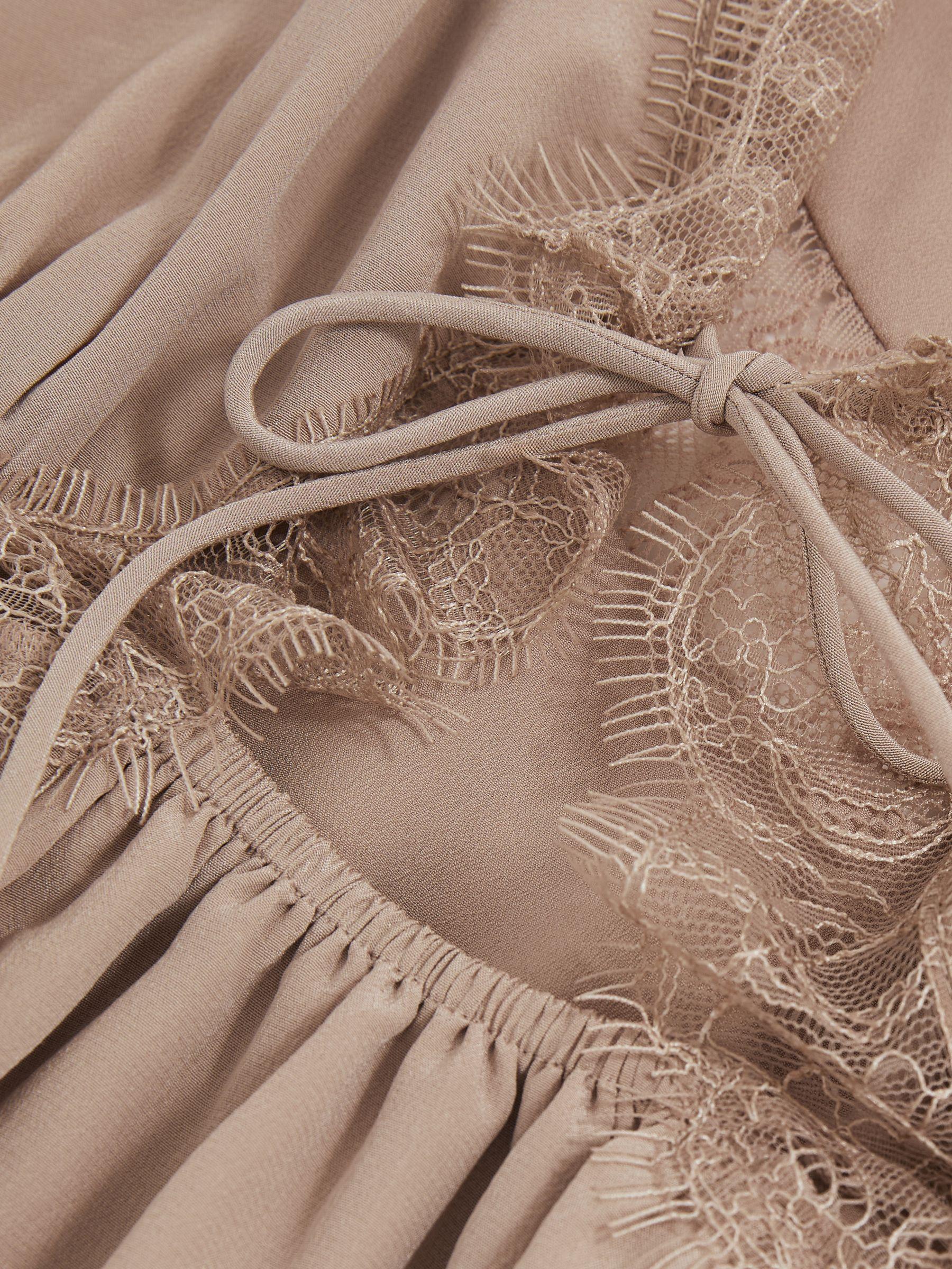 Atelier Silk Lace-Trim Babydoll Dress in Taupe Product Image