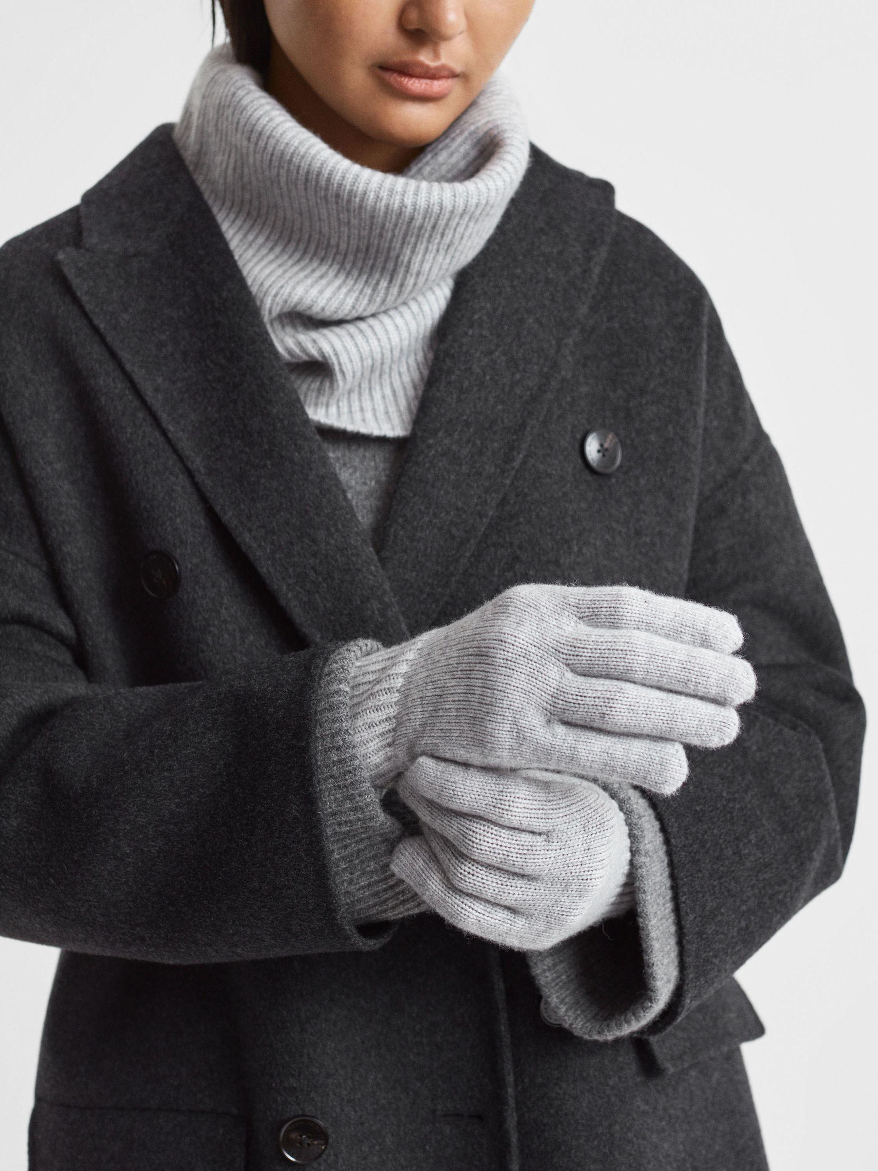 Wool Blend Contrast Trim Gloves in Grey/Ecru Product Image