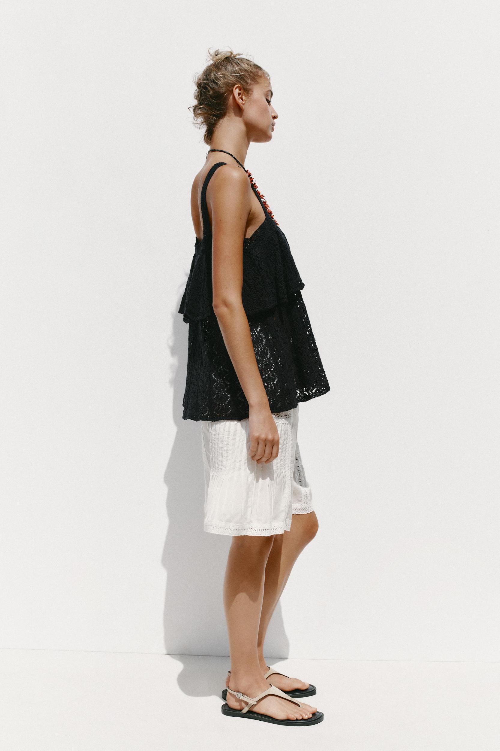 POINTELLE KNIT RUFFLE TOP Product Image
