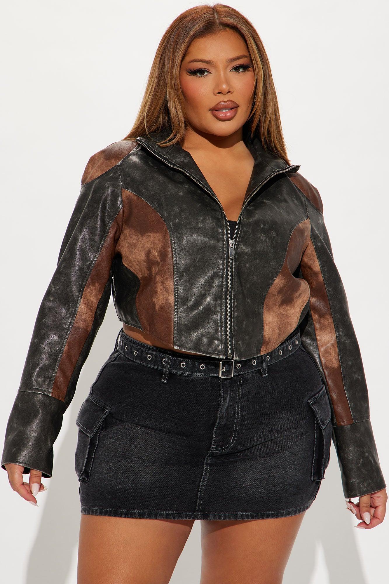 Tough Luck Washed Faux Leather Jacket - Grey/combo Female Product Image