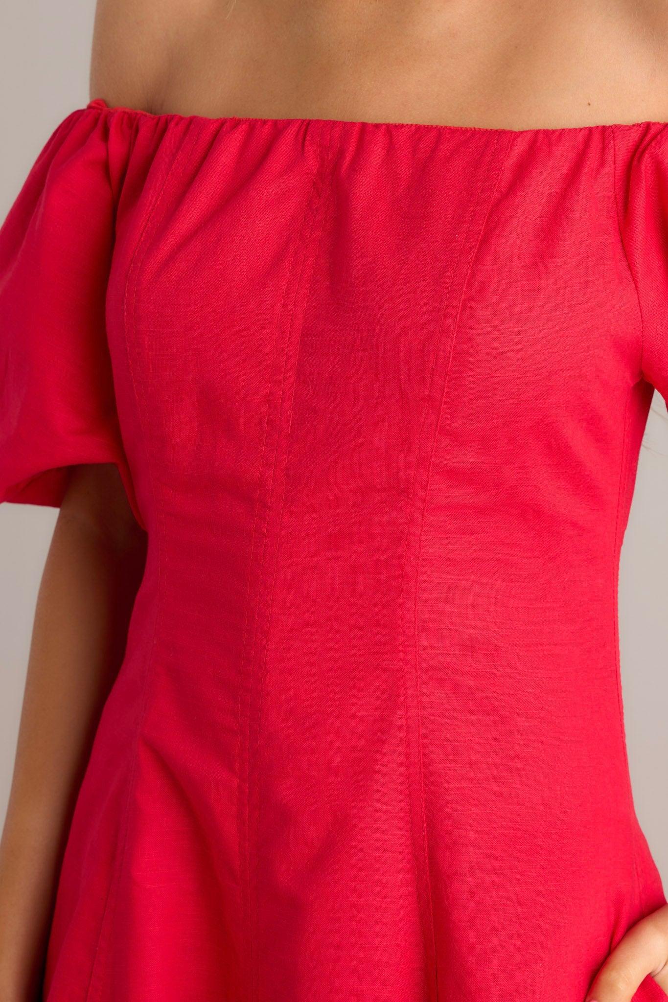 Cascade Couture Red Off Shoulder Midi Dress Product Image