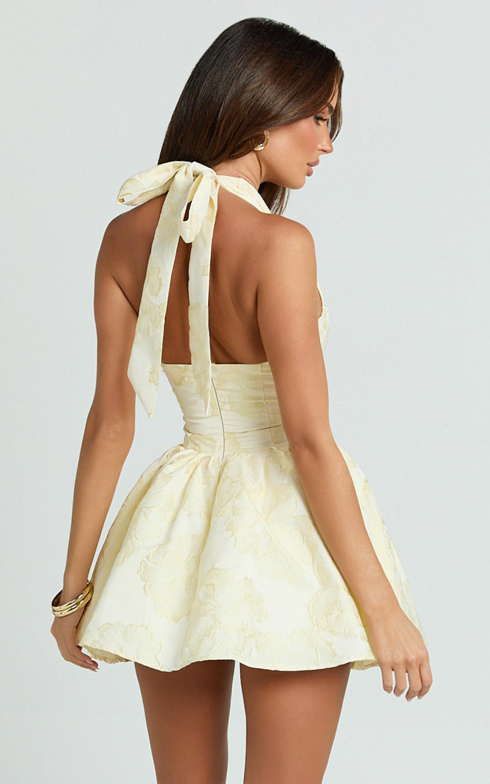Maddy Mini Dress - Square Neck Halter Fit And Flare Dress in Lemon Product Image