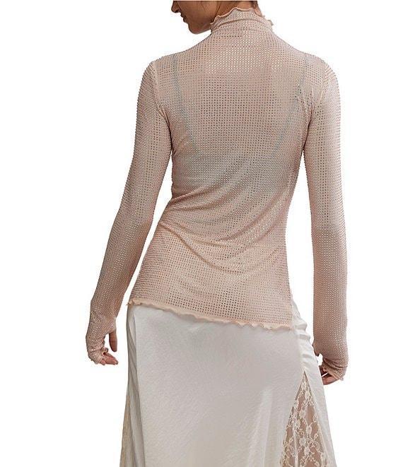 Free People Dance All Night Sheer Embellished Mesh Mock Neck Long Sleeve Fitted Top Product Image