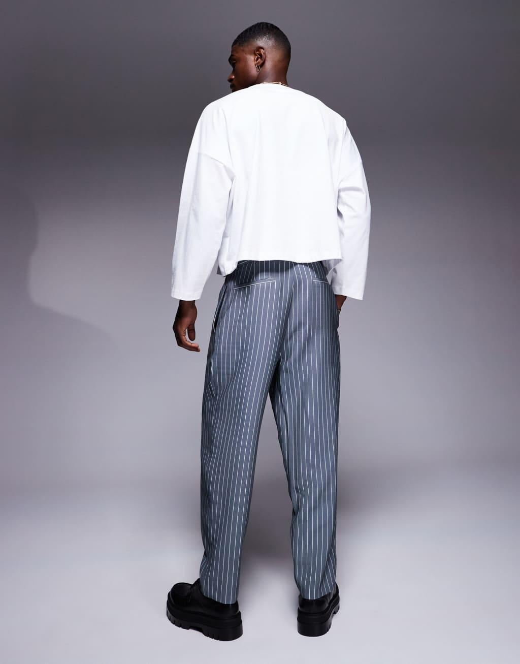 ASOS DESIGN carrot fit smart pants in gray pinstripe Product Image
