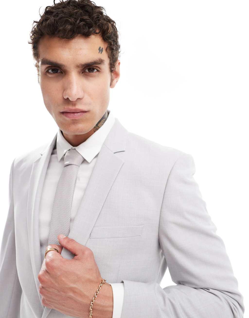 ASOS DESIGN skinny suit jacket in ice gray Product Image