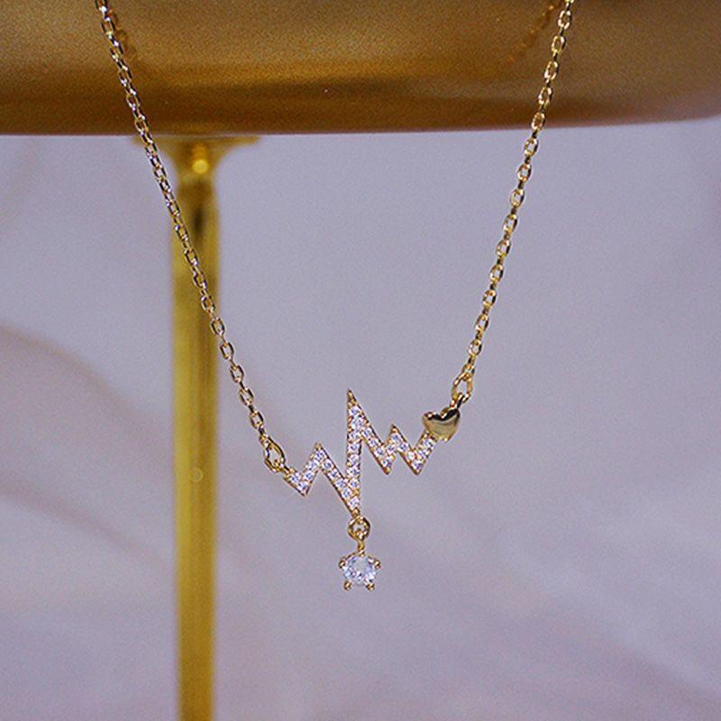 Heartbeat Rhinestone Pendant Stainless Steel Necklace Product Image