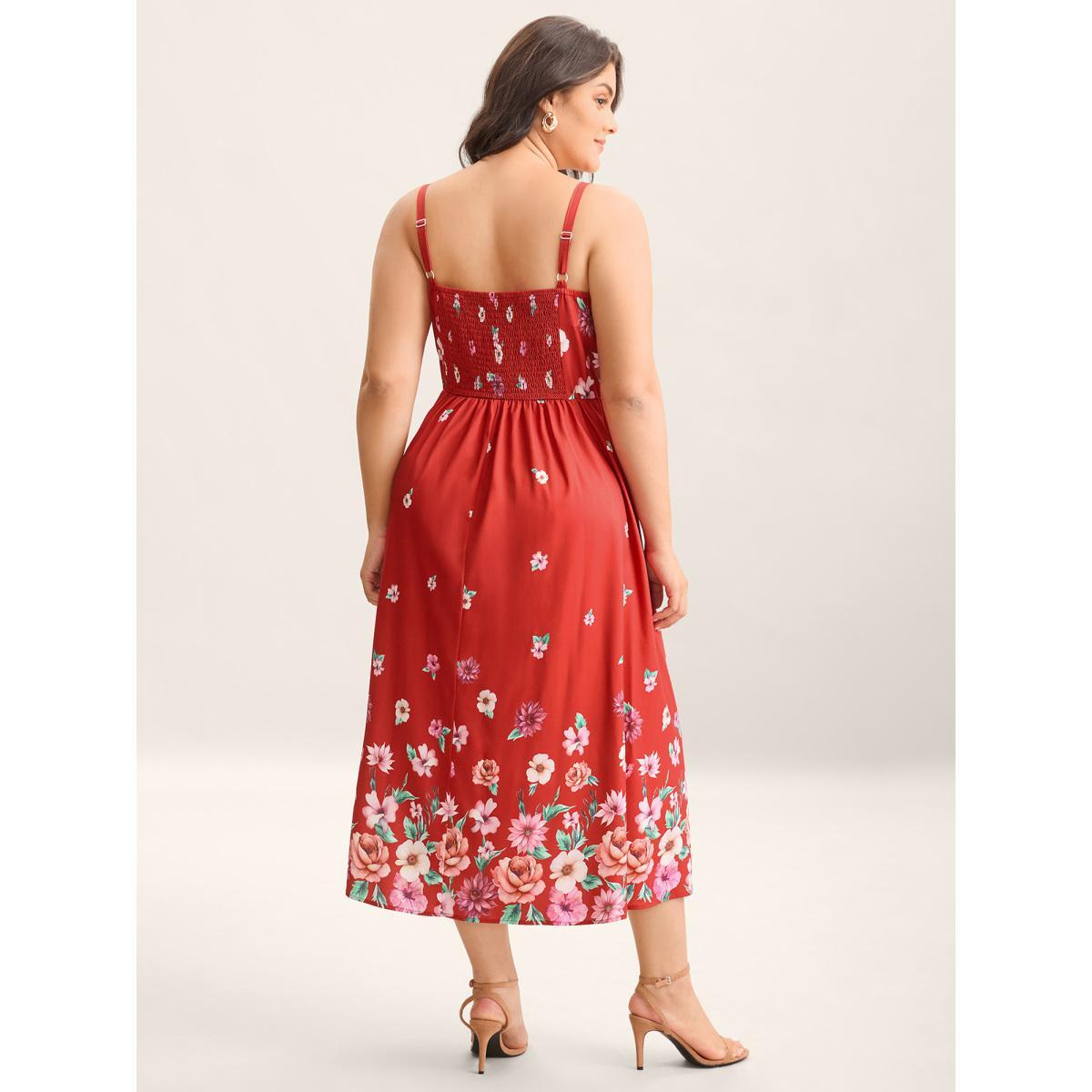 Plus Size Blooming Flowers V Neck Pockets Dress Crimson Women V-neck Sleeveless Curvy BloomChic 22-24/3X Product Image