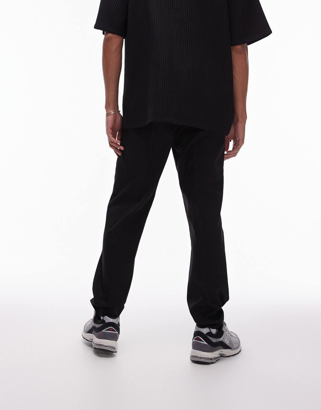 Topman smart taper pants with elasticated waistband in black Product Image