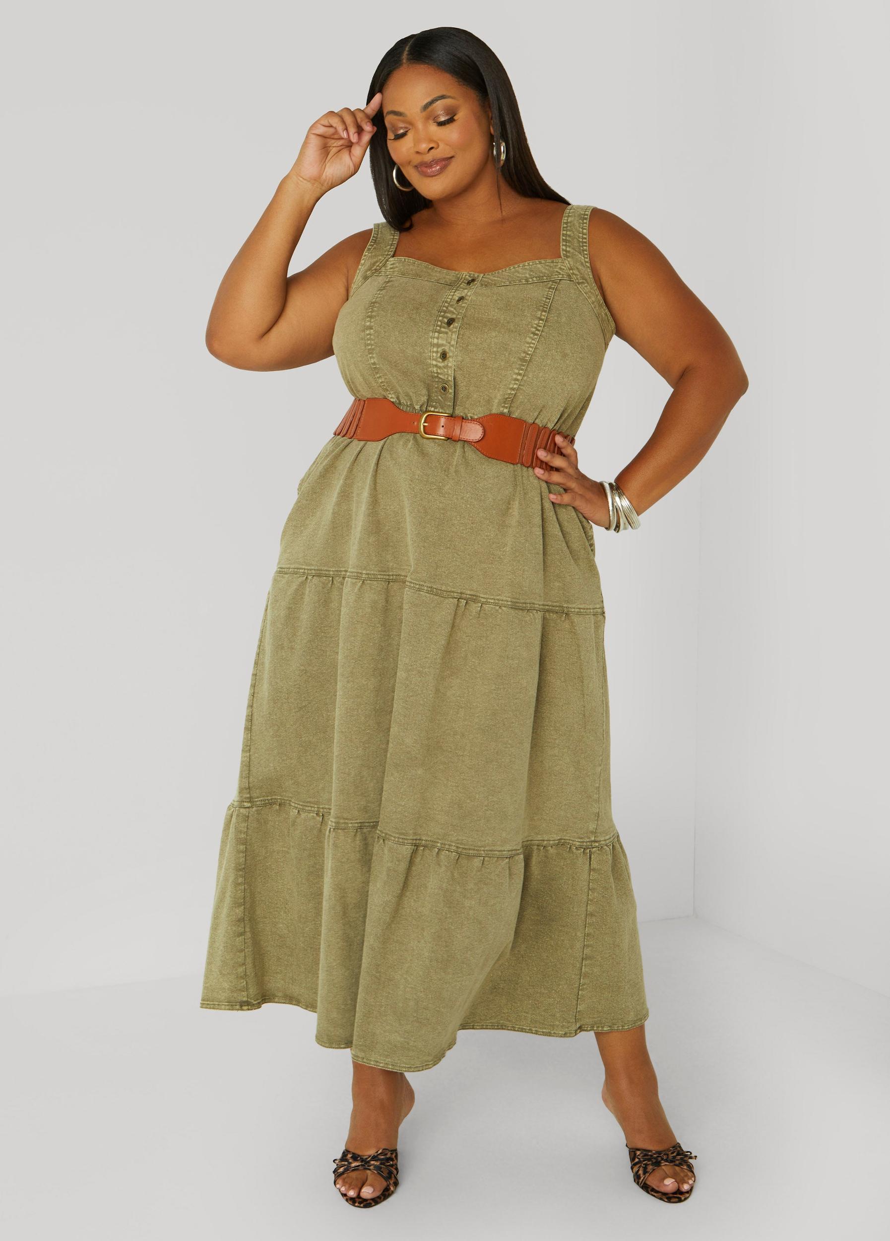 Flounced Denim Maxi Dress Product Image