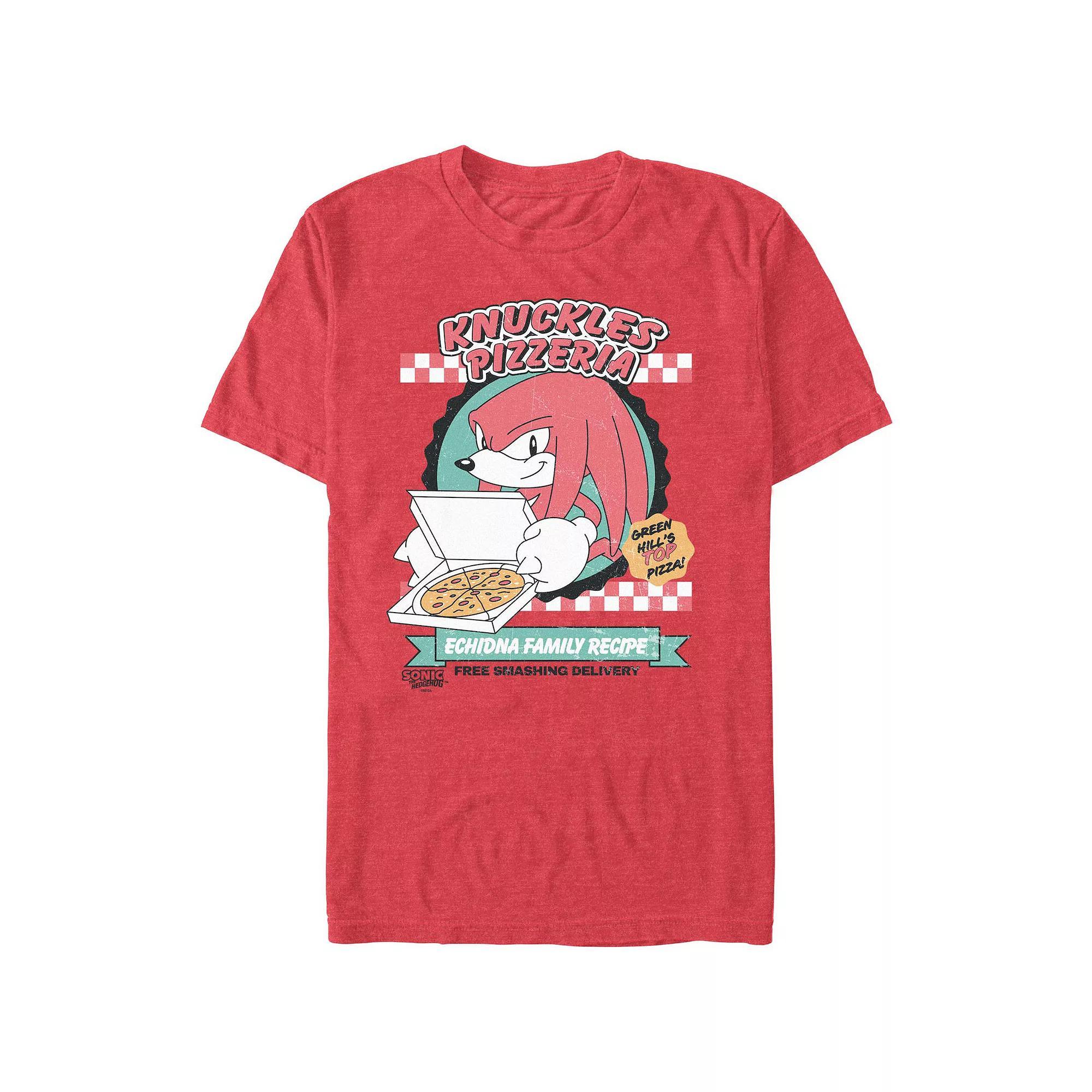 Men's Sonic The Hedgehog Knuckles Pizzeria Graphic Tee, Size: Medium, Red Grey Product Image