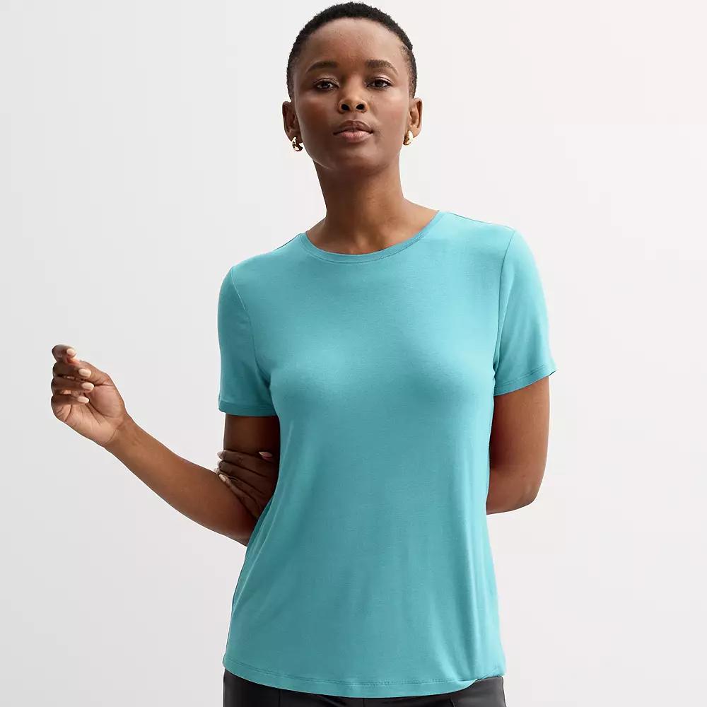 Petite Nine West Essential Crewneck Tee, Women's, Size: Small Petite, Bittersweet Brown Product Image