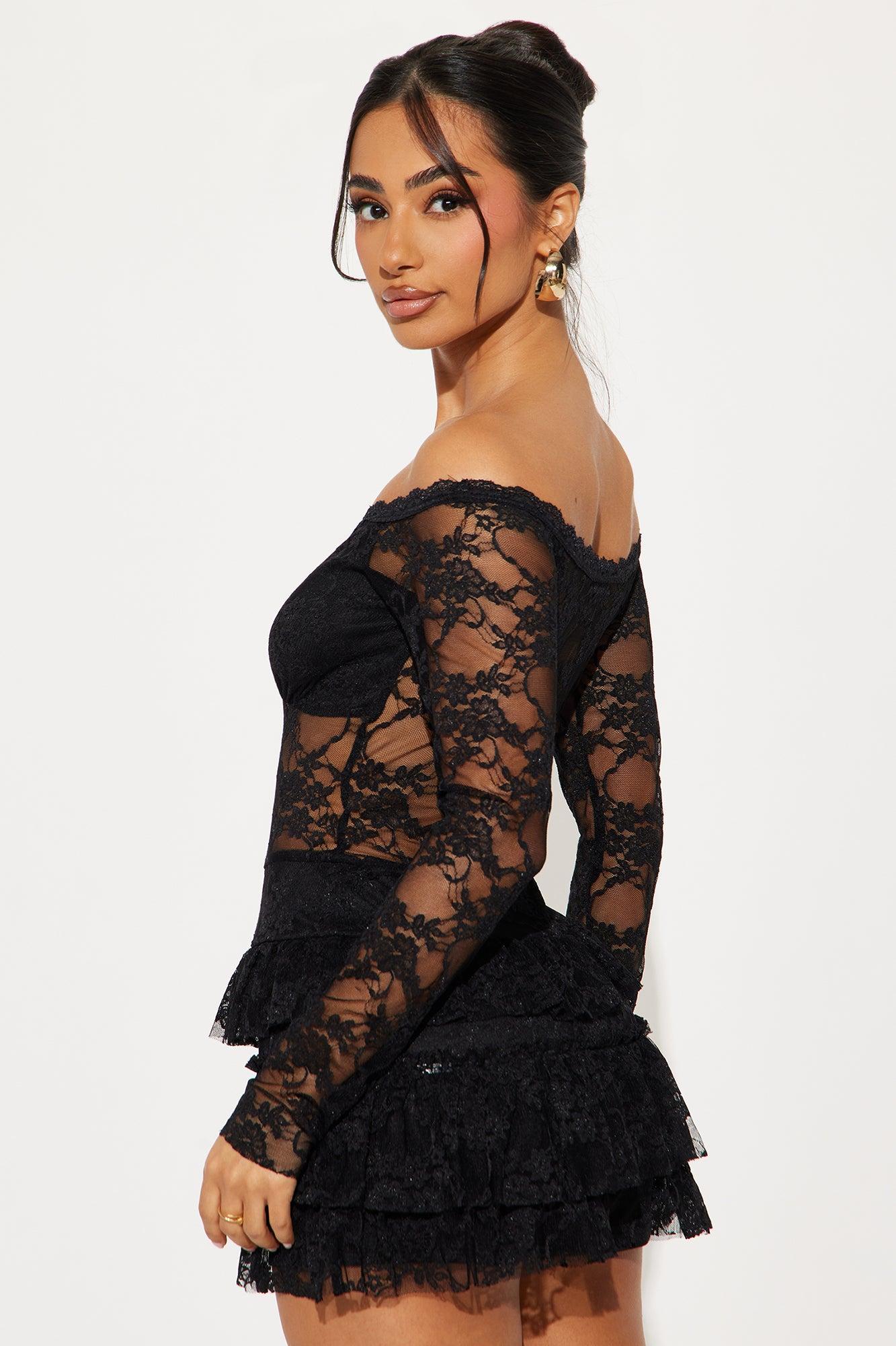 Adryana Ruffled Lace Romper - Black Product Image