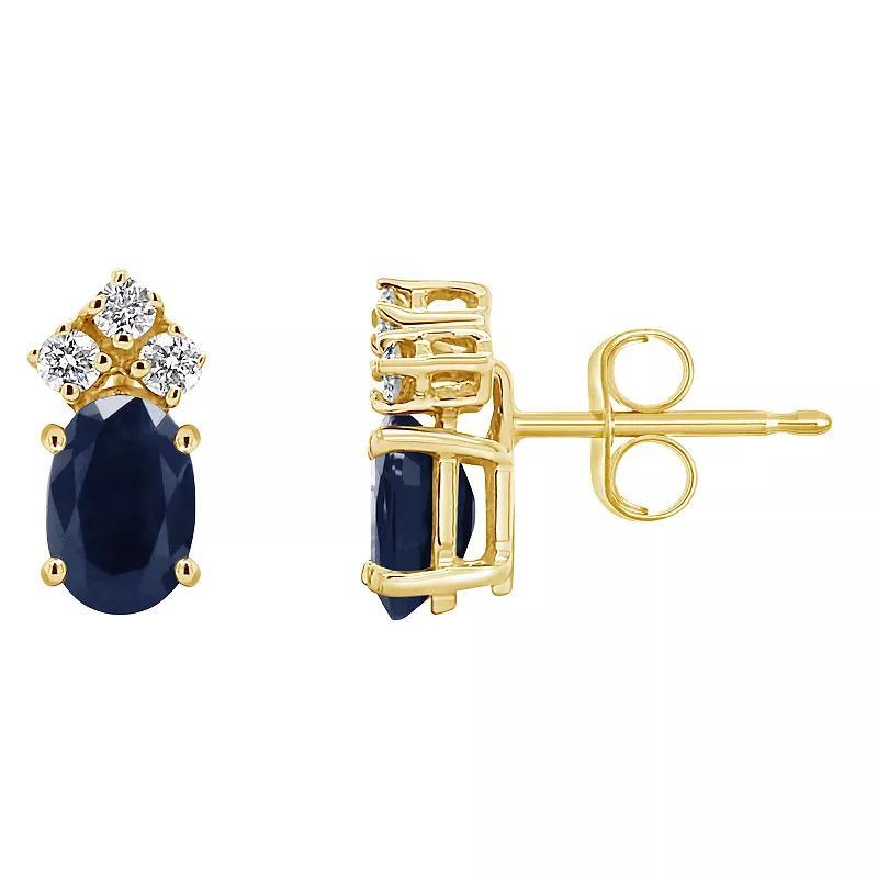 Celebration Gems 14k Gold Oval Emerald & 1/8 Carat T.W. Diamond Stud Earrings, Women's Product Image