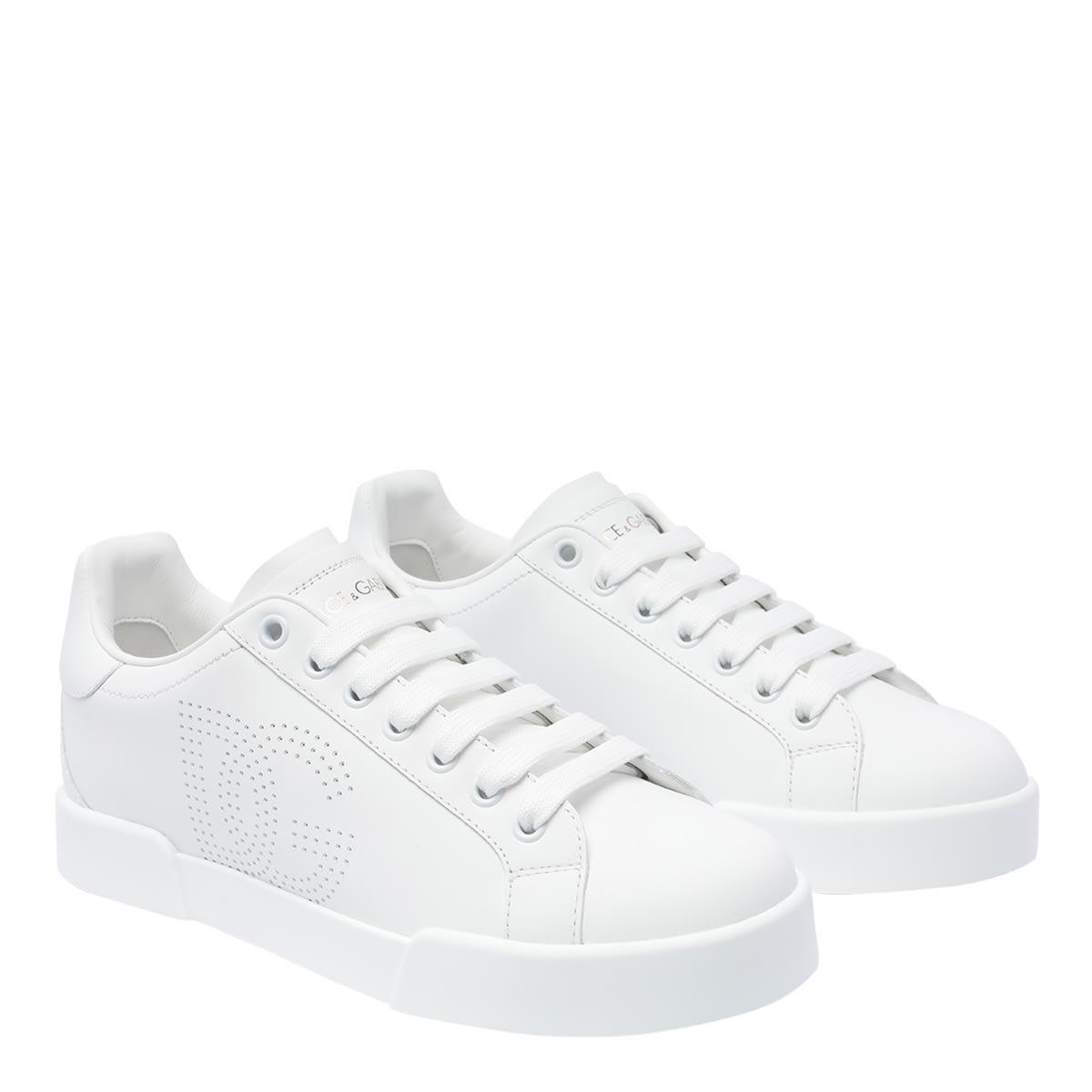 DOLCE & GABBANA Leather Sneakers With Flat Rubber Sole In White Product Image