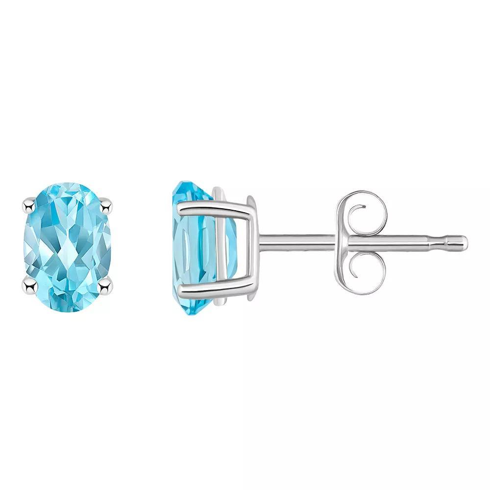 Celebration Gems 14k Gold Oval Gemstone Stud Earrings, Womens, Blue Topaz Product Image