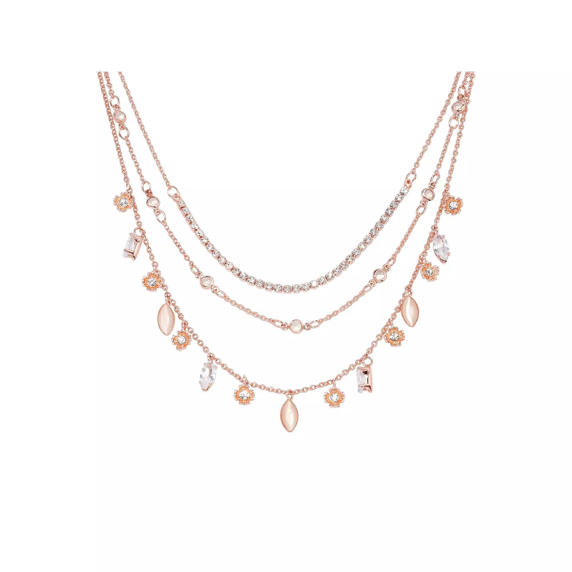 LC Lauren Conrad Rose Gold Tone Crystal Charms Triple-Strand Necklace, Women's, Multi Product Image