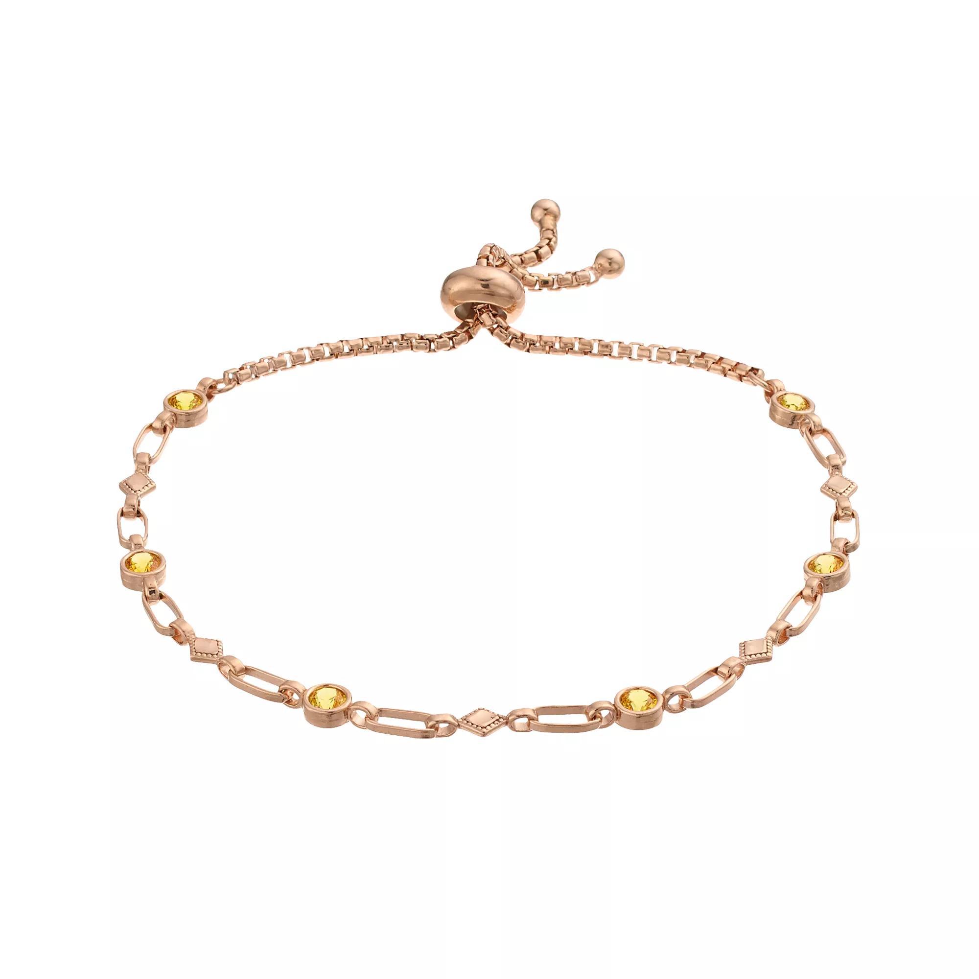 Kristen Kesho Sterling Silver Lab-Created Yellow Sapphire & Kite Link Adjustable Bolo Bracelet, Women's, Size: 9.50, Pink Tone Product Image