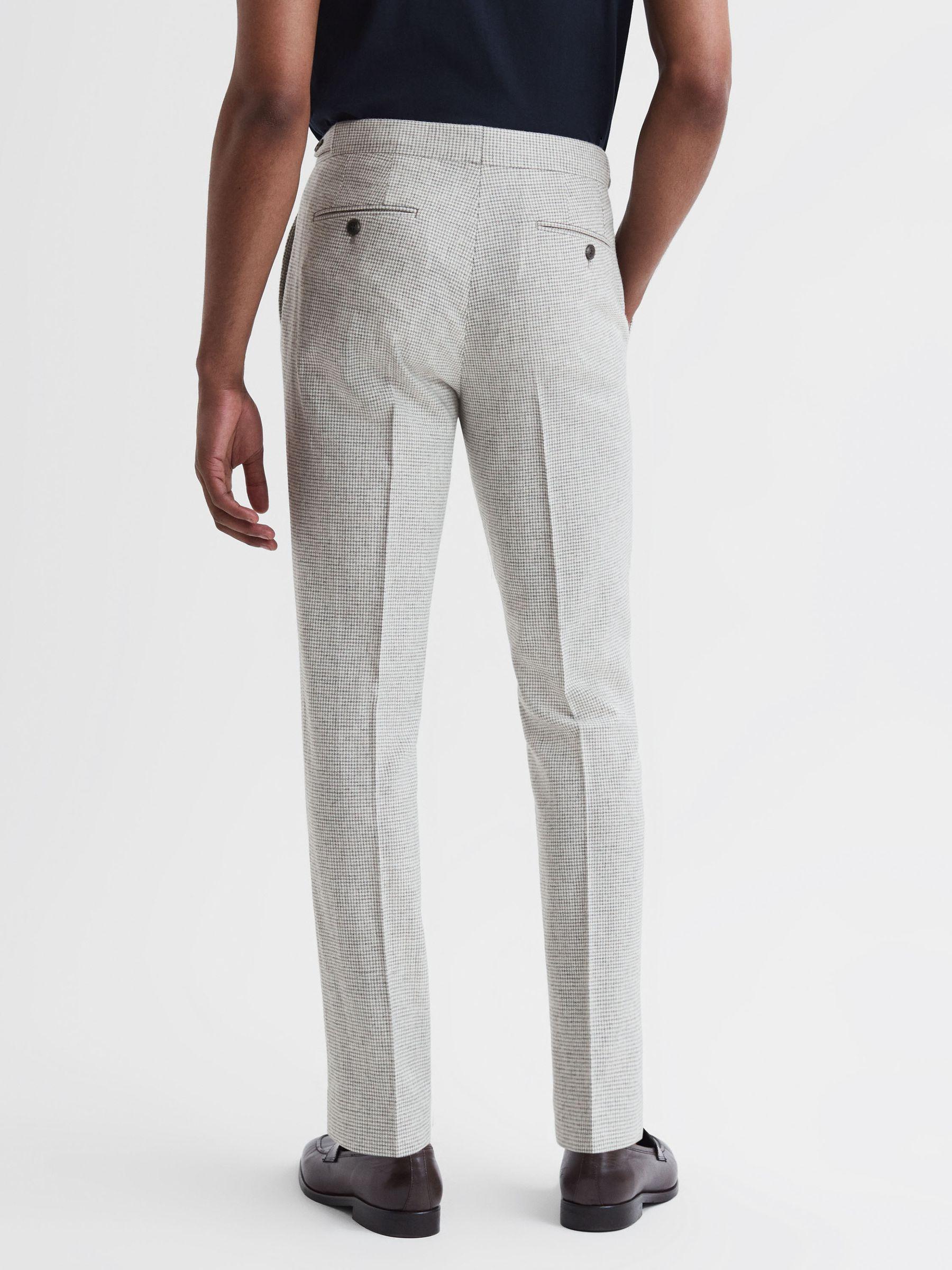 Flock Soft Grey Wool Blend Puppytooth Slim Fit Trousers Product Image