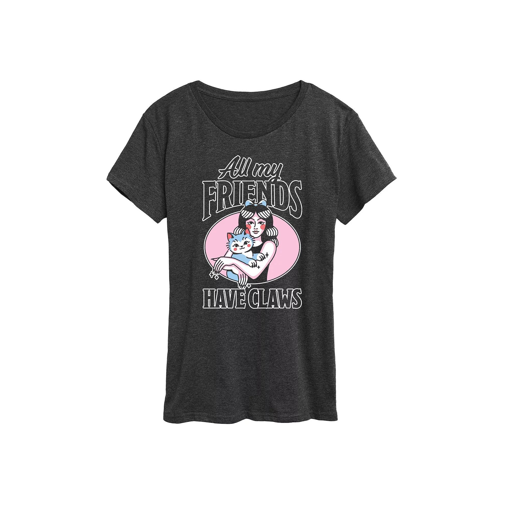 Womens All My Friends Have Claws Graphic Tee Heather Grey Product Image