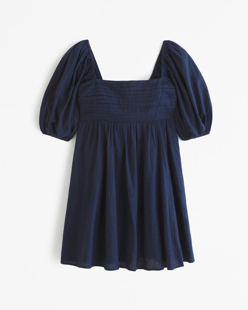 The A&F Emerson Linen-Blend Puff Sleeve Mini Dress Product Image