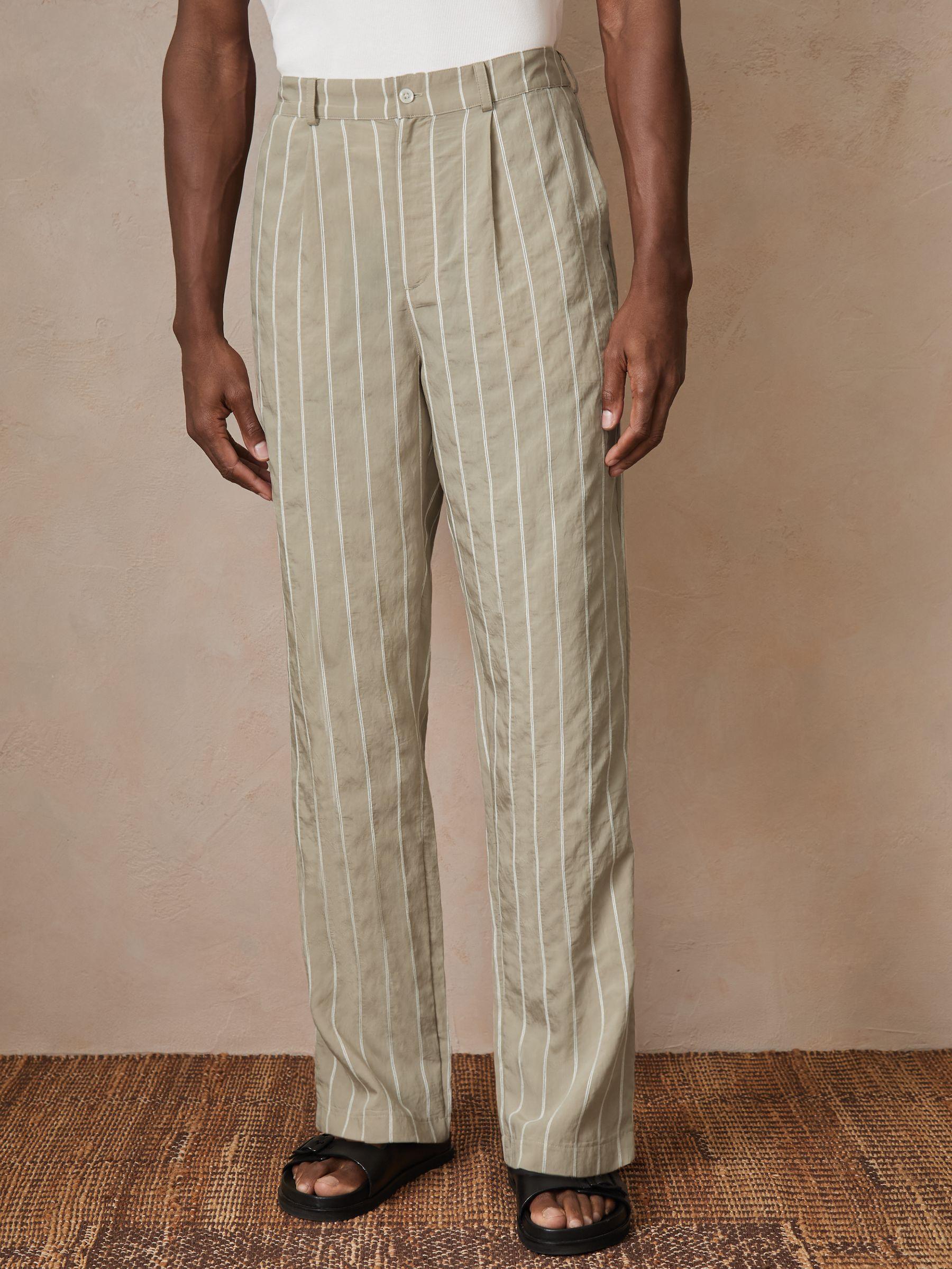 Reiss | Ché Pinstripe Wide-Leg Trousers in Stone Product Image