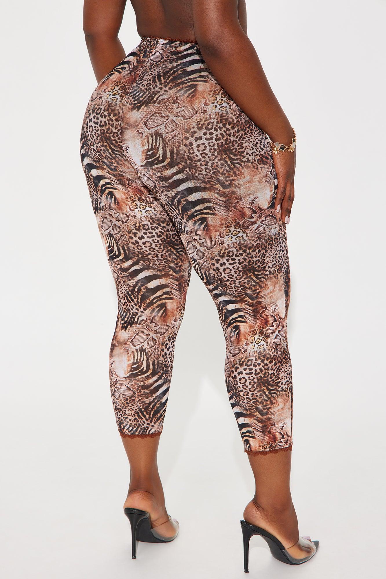 Mila Animal Print Mesh Capri Legging - Brown/combo Product Image