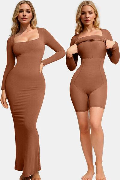 Basic Bae Built-In Shapewear Square Neck Long Sleeve Maxi Dress Product Image