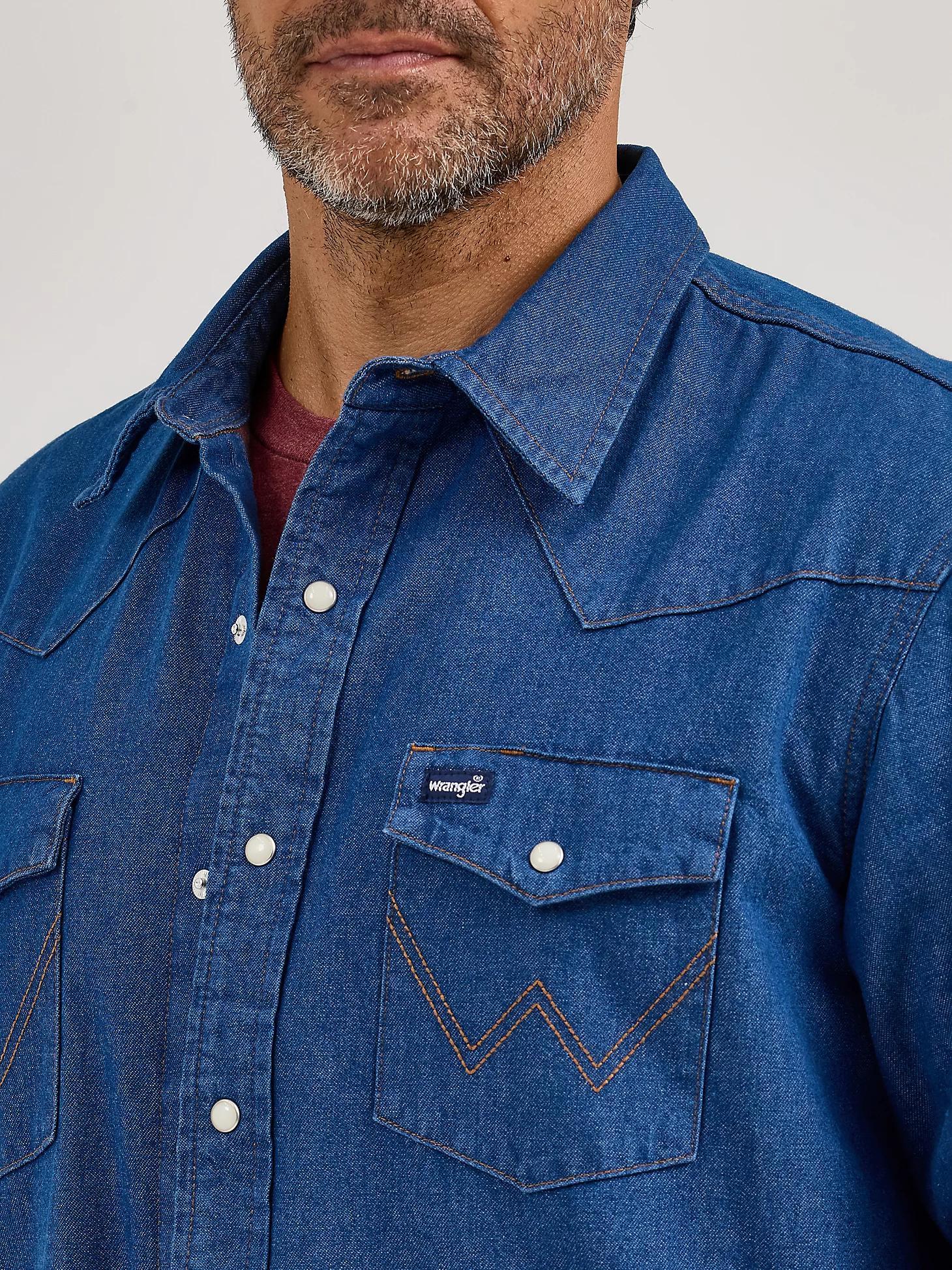 Men's Wrangler® Long Sleeve Flannel Lined Solid Work Shirt Denim Product Image
