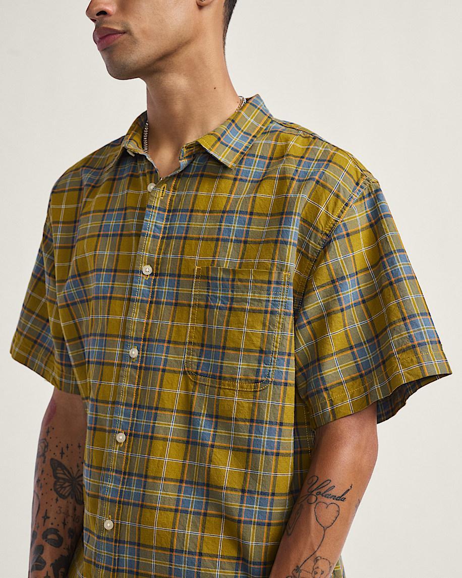Lawson Plaid Button Up Shirt in Burnt Gold Yellow / Stormy Weather Blue| Vans US Product Image