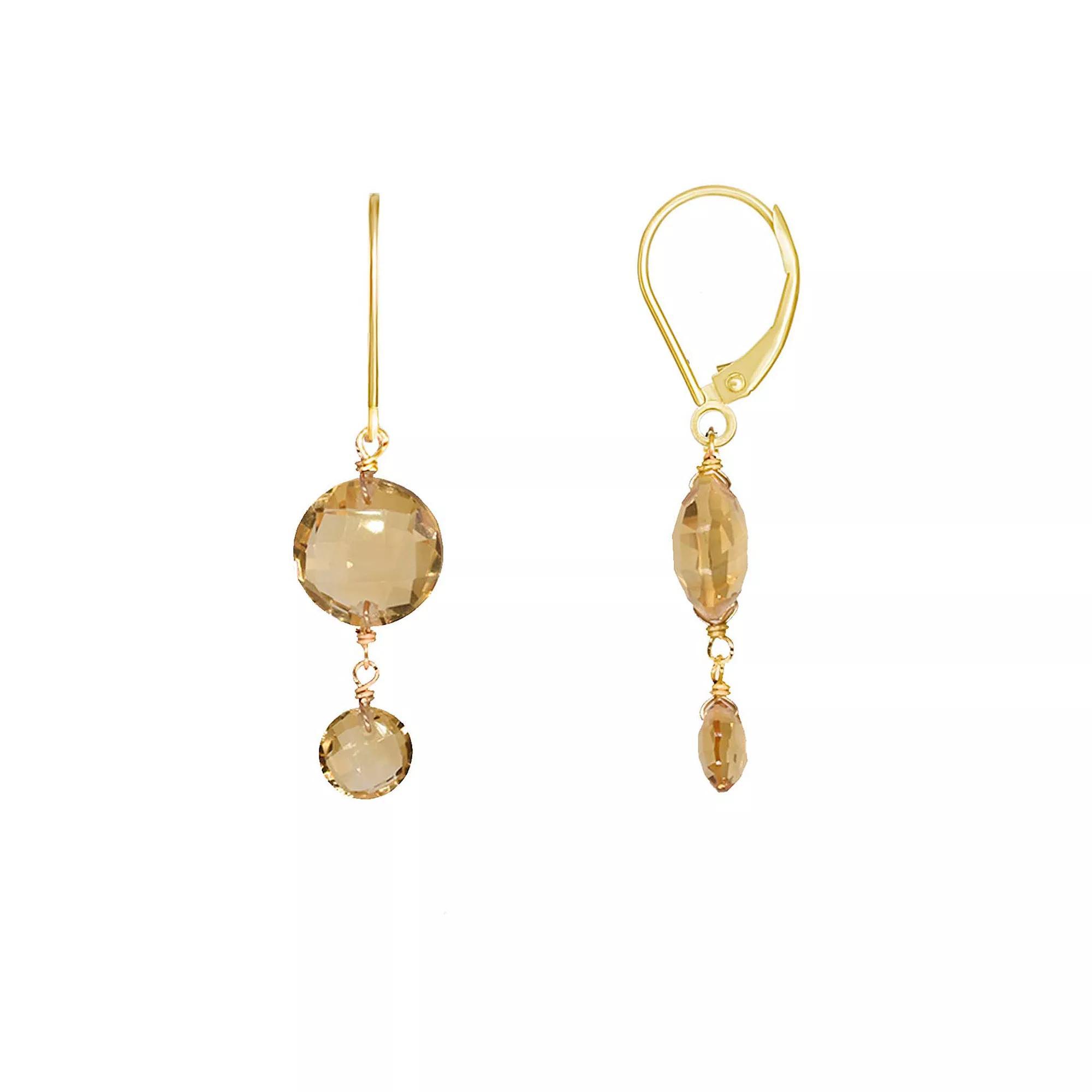 Jewelmak 14k Gold Citrine Double Coin Leverback Earrings, Women's Product Image