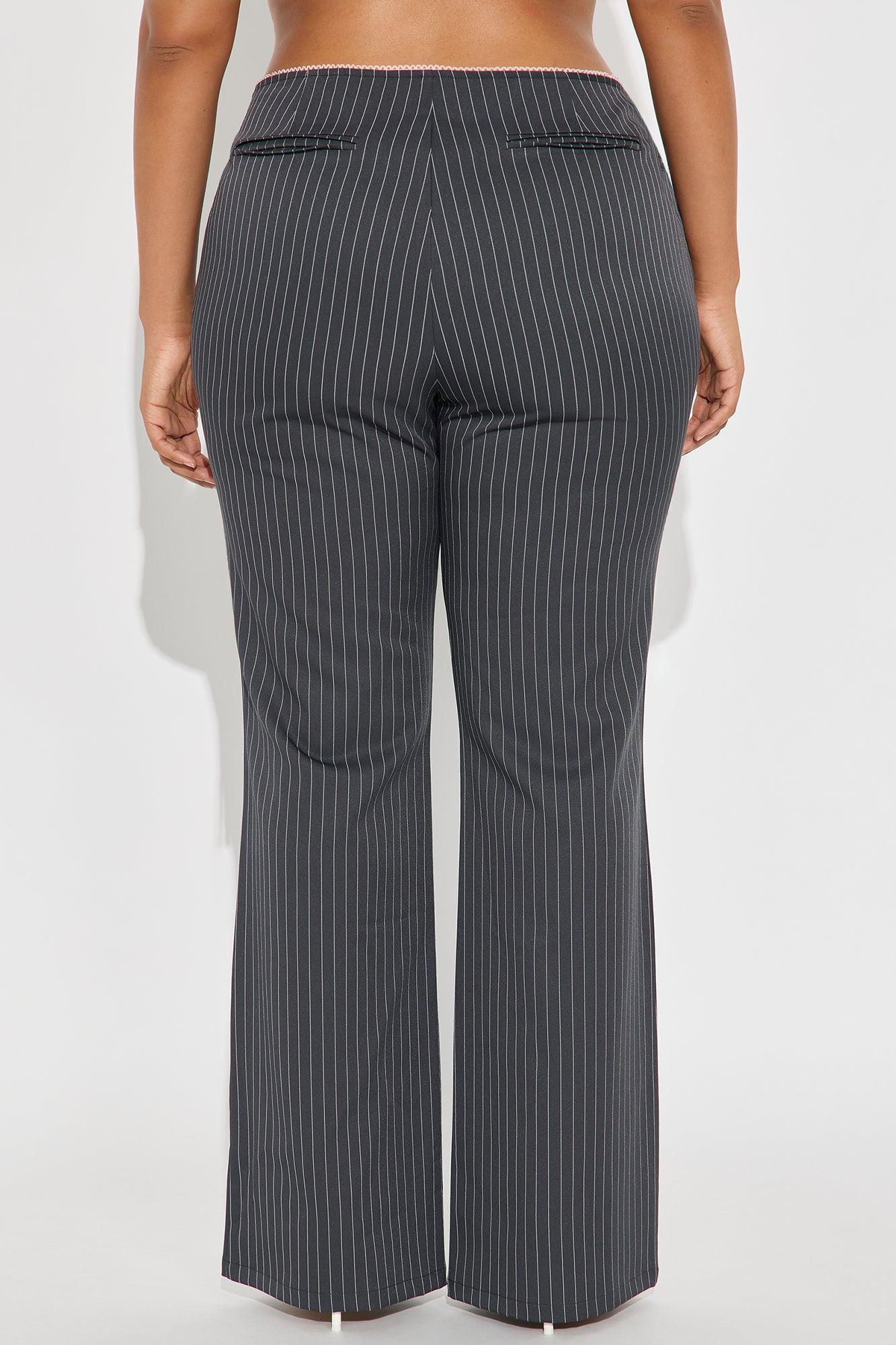 Sweet And Sassy Lace Up Pinstripe Flare Pant - Charcoal Product Image