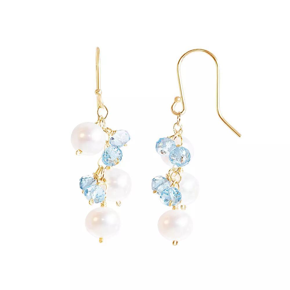 Jewelmak 14k Gold White Freshwater Cultured Pearl & Swiss Blue Topaz Dangle Earrings, Women's Product Image