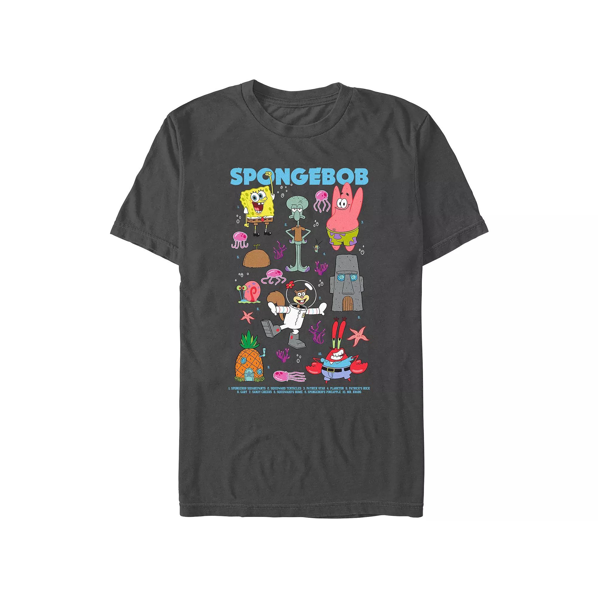 Juniors' SpongeBob Squarepants Characters And Names Boyfriend Graphic Tee, Women's, Size: Medium, Grey Product Image