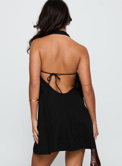 Daydreams Linen Blend Halter Mini Dress Black Product Image