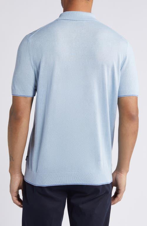 HUGO BOSS Zip-neck Polo Sweater In A Linen Blend In Light Blue Product Image